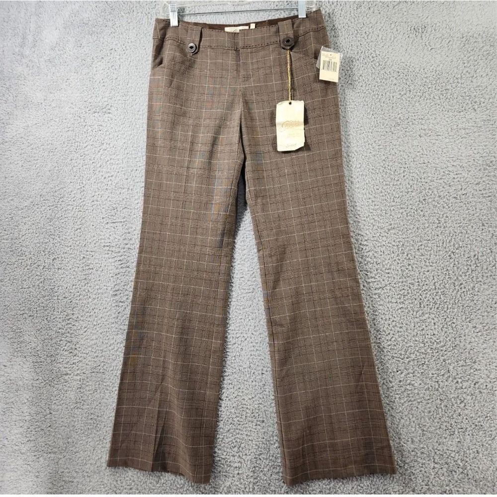 Guess Dress Pants Womens Size Small 26 Brown Plaid Stretch Wide Leg Low Rise Str